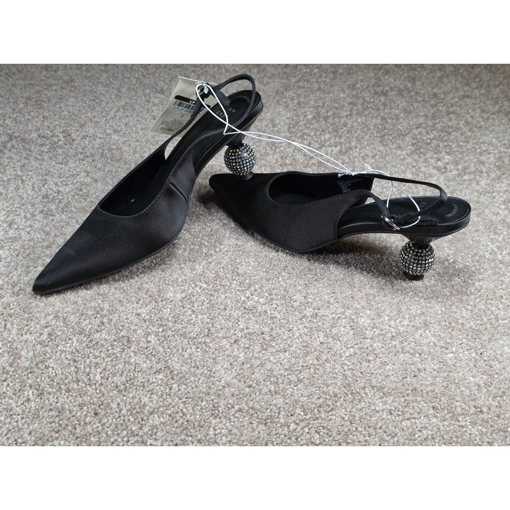 A New Day Simone Black Satin Slingback Orb Rhinestone Heel Pumps Mens 7 - Picture 4 of 6